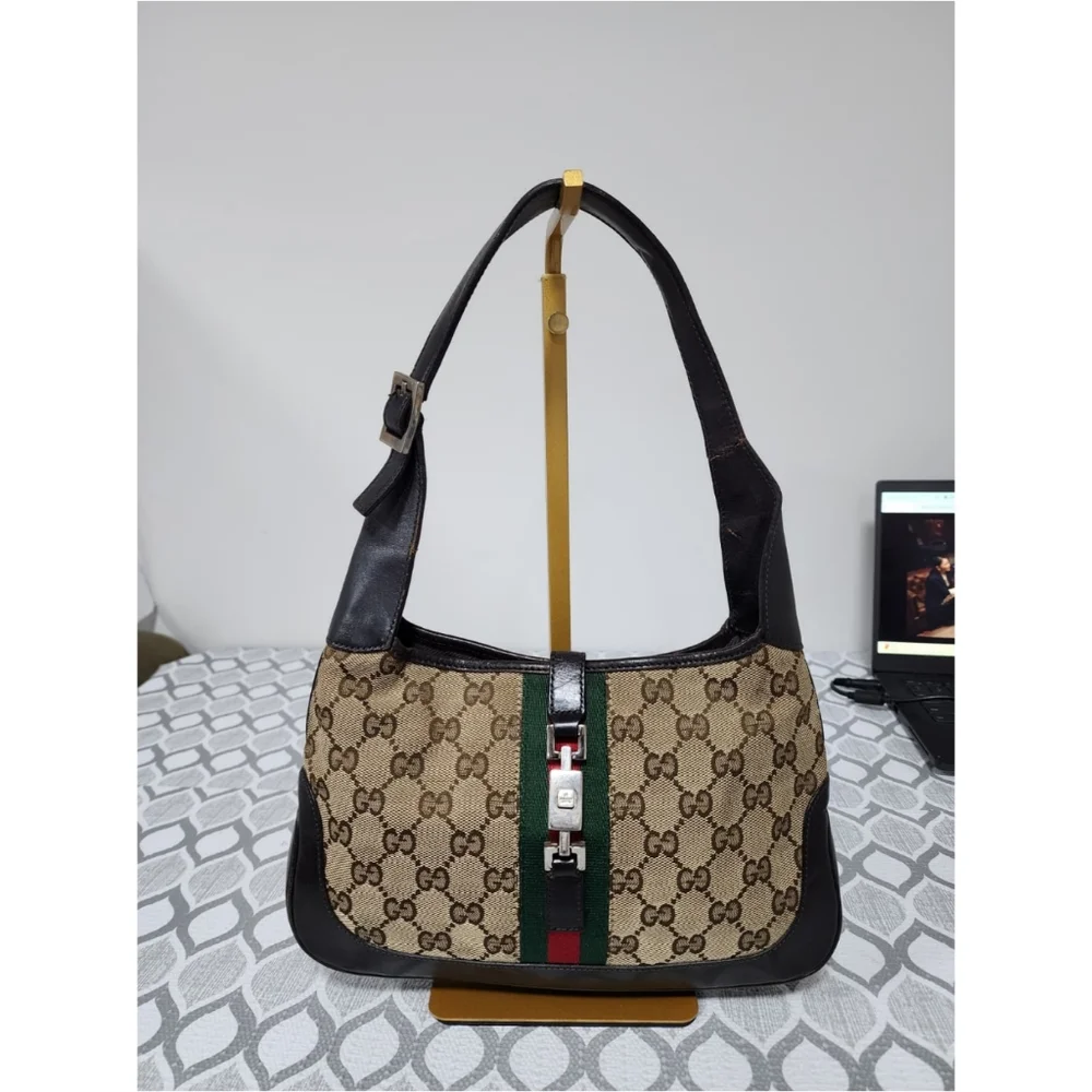 GUCCI GG Canvas Web Jackie O Bouvier Hobo Bag Brown/Beige